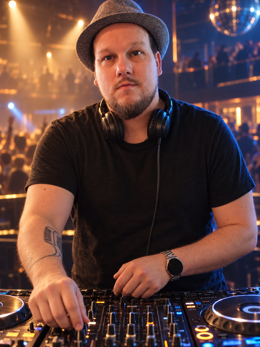 DJ youngchee Portrait am DJ-Pult